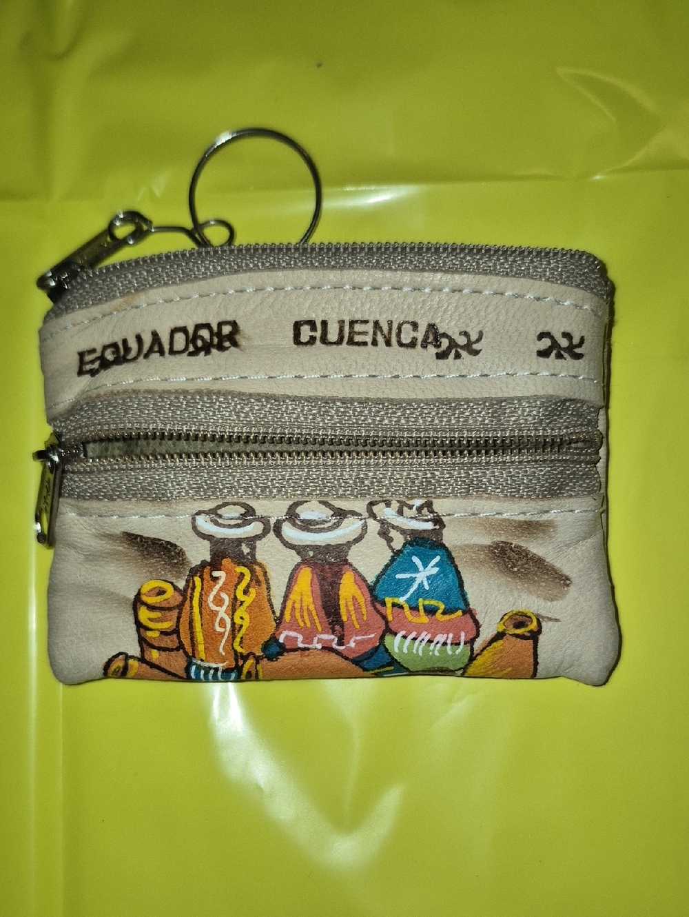 💥5/35 VINTAGE Ecuador Cuenca Hand-Painted Leather Coin Purse -